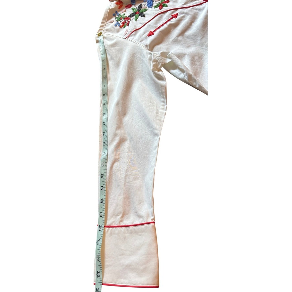 Lauren Ralph Lauren Western Shirt White Beaded Embroidered Pearl Snap Petite L - Picture 8 of 16